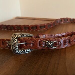 Brown Braided Leather Belt with Silver Buckle